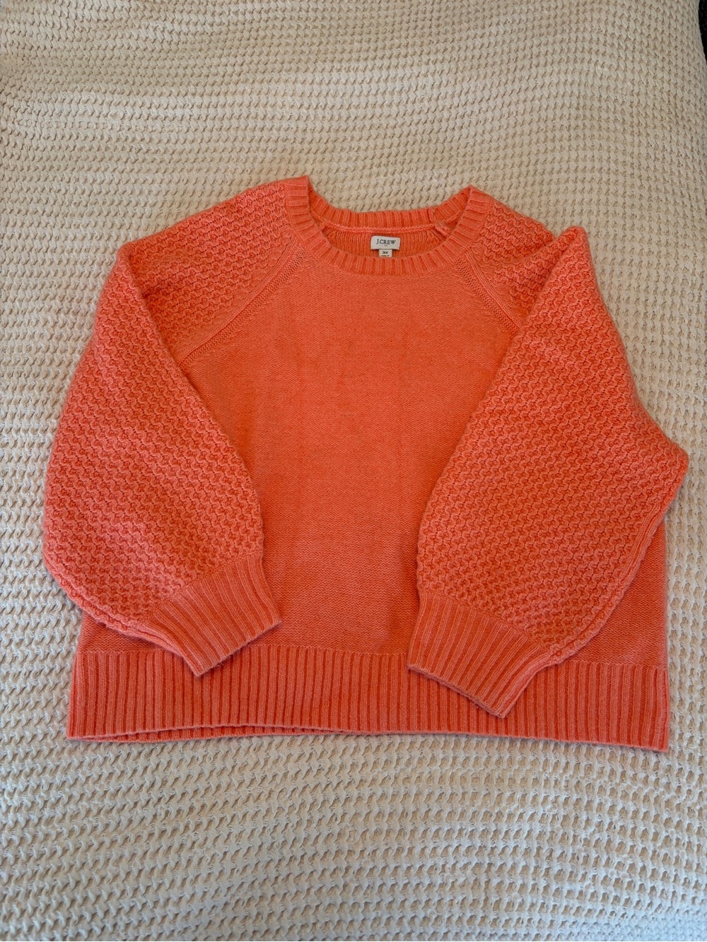 J. Crew Coral Textured Balloon-Sleeve Crewneck Sweater Size 3x wool blend